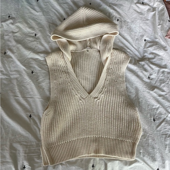 Pilcro V-Neck Hooded Sweater Vest Knit Cream sz XXS - Picture 15 of 15